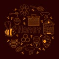 Honey bee doodle line icons vector set Royalty Free Stock Photo